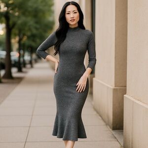 CHICOS BLACK LABEL Trumpet Dress semi fitted heathered pattern formal sweater S